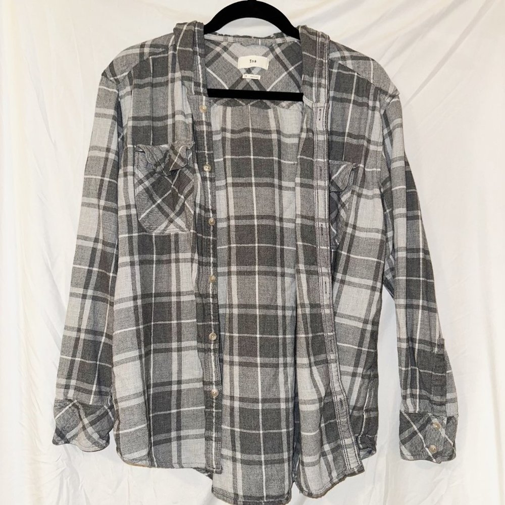 TNA Grey Plaid Hooded Flannel